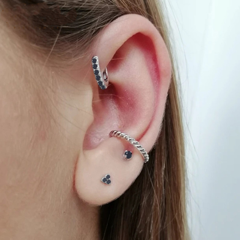 Women's Sterling Silver Diamond Trinity Combination Earrings