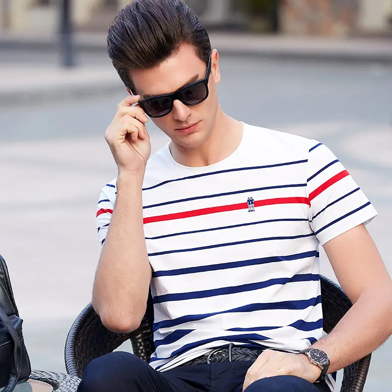 Men's Colorblock Striped Round Neck Fashion Casual Short Sleeve T-Shirt