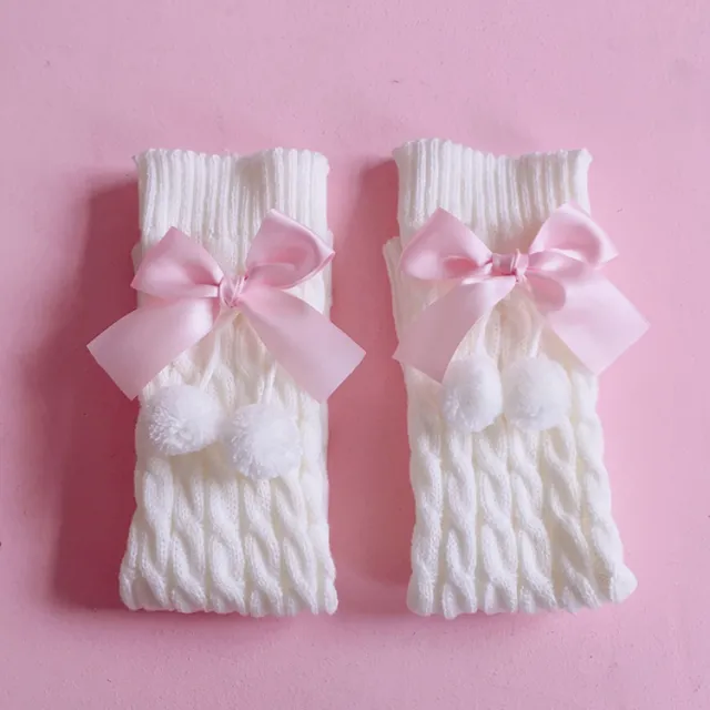 Girls' Daily Knitting Pile Of Wool Ball Bow Socks Pink - Shop at LoveMi