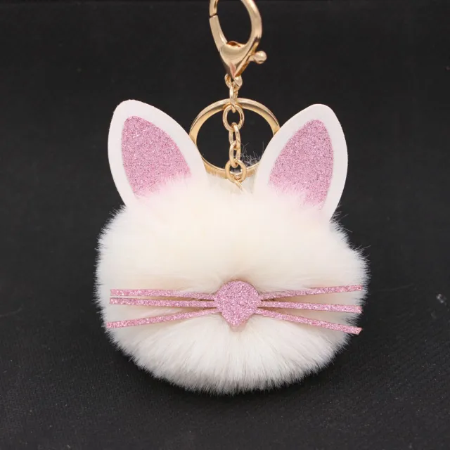 Personalized Ears Kitten Beard Plush Cute Keychain Offwhite - Shop at LoveMi