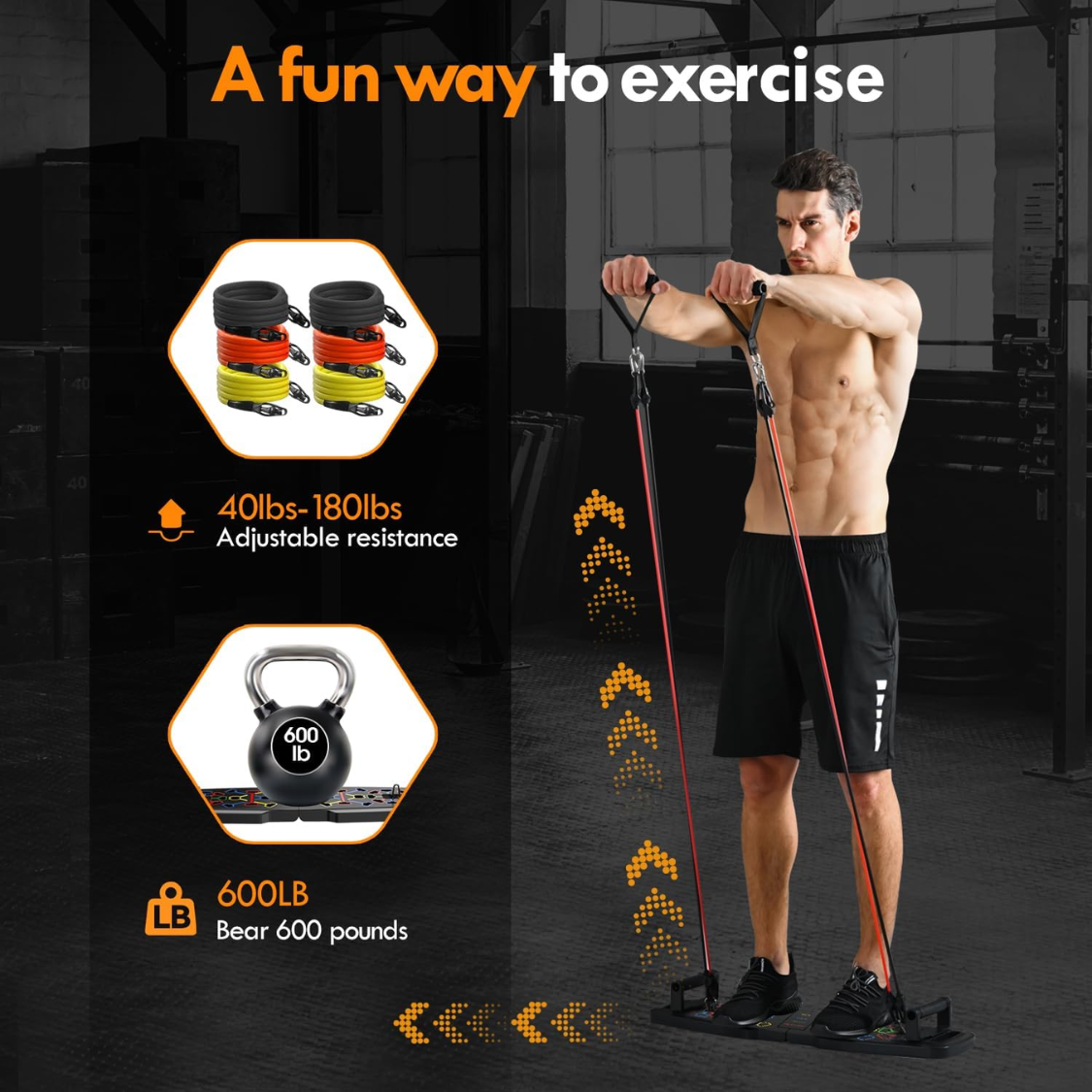 PUsh Up Board,Home Gym,Portable Exercise Equipment,Pilates Bar And 20 Fitness Accessories With Resistance Bands And Ab Roller Wheel,Full Body Workout — foto 5