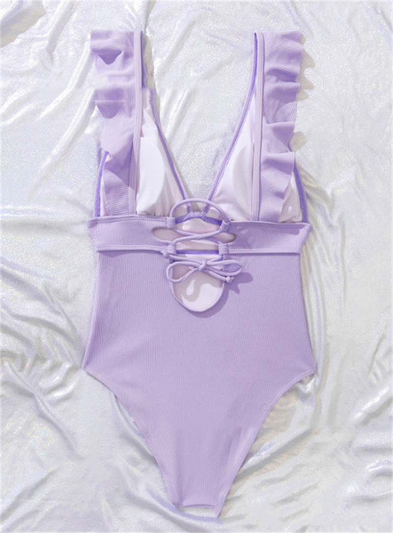 Women's Simple One Piece Solid Color Swimsuit - Image 2