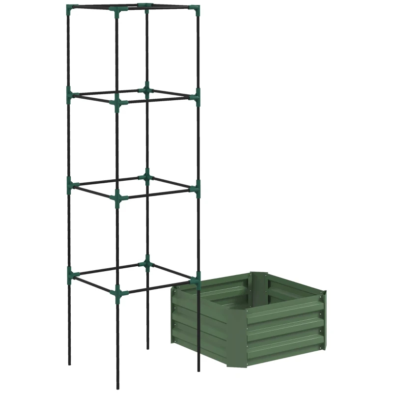 Raised Garden Bed With Tomato Cage For Climbing Vines, Green
