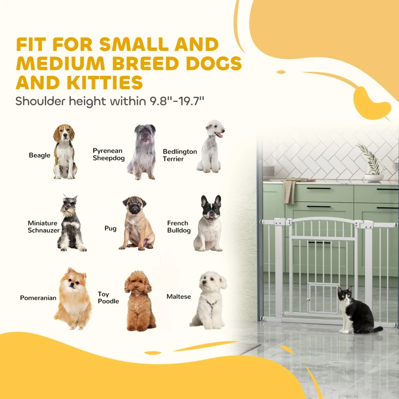 Extra Wide Walk Through Dog Gate W Cat Door, 3-Inch & 5.5-Inch Extension Kits