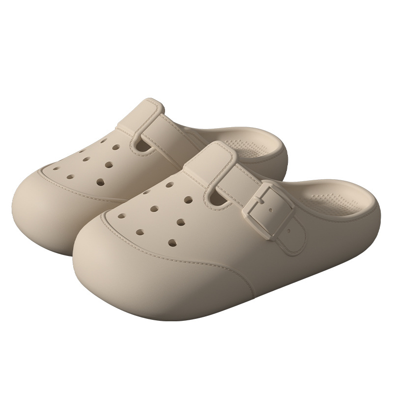 New Hole Shoes Summer Buckle Baotou Slippers Outerdoor Garden Clogs Shoes Indoor Non Slip Floor Home Slipper Khaki - Shop at LoveMi