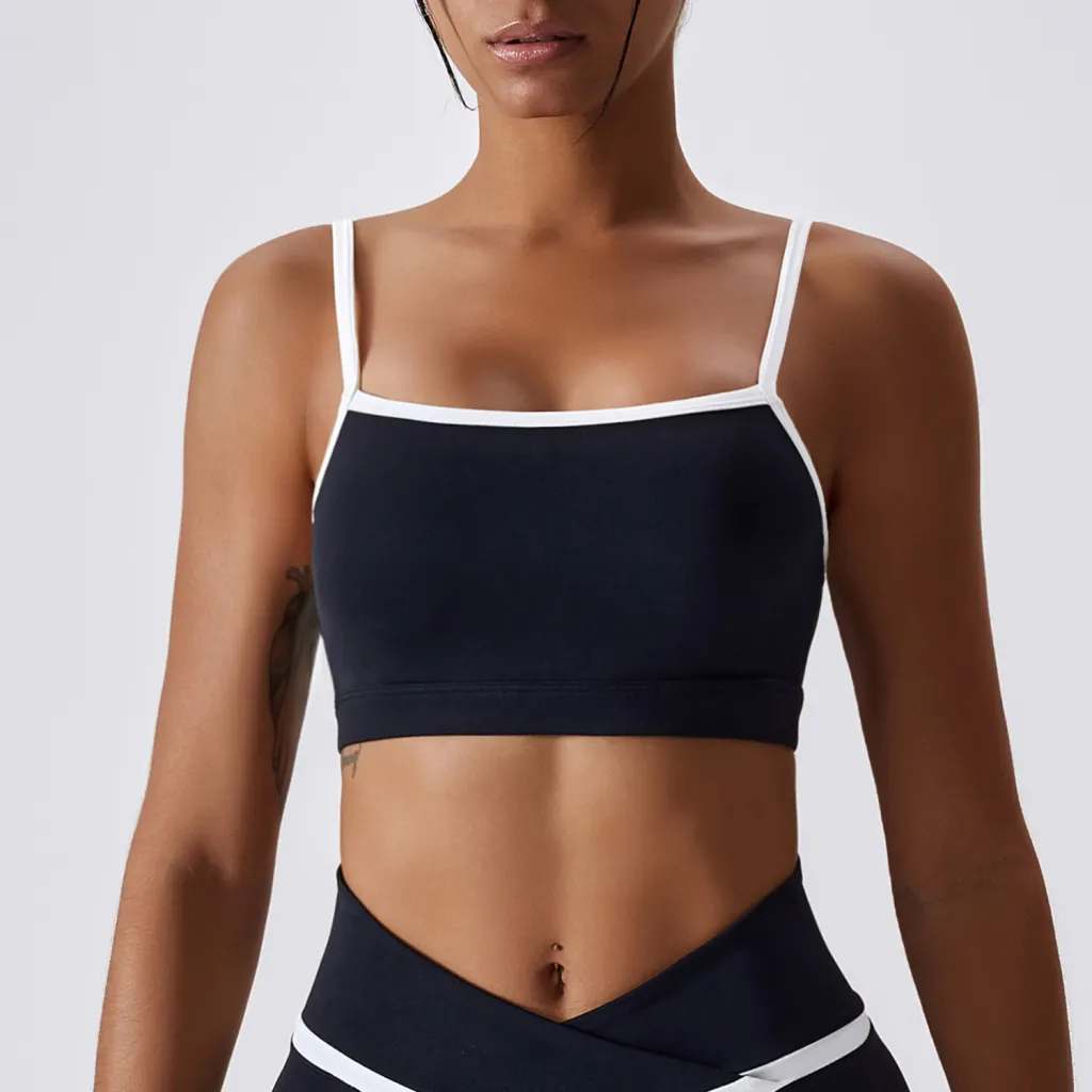 Color-blocking Nude Yoga Bra Tight-fitting Sports Top For Women - Black