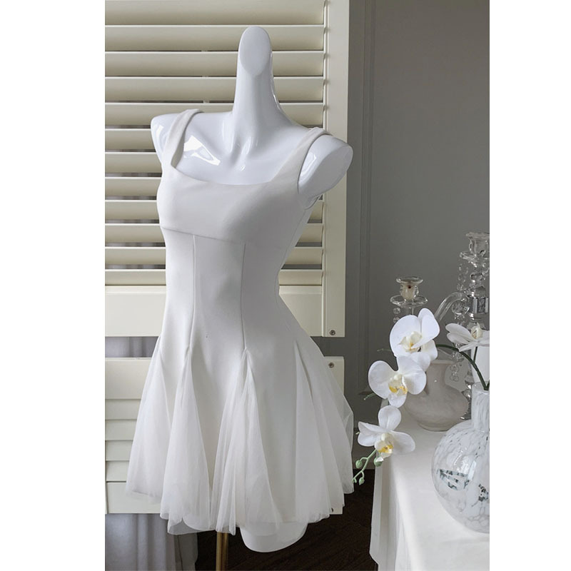 Women's Mesh White Suspender Dress