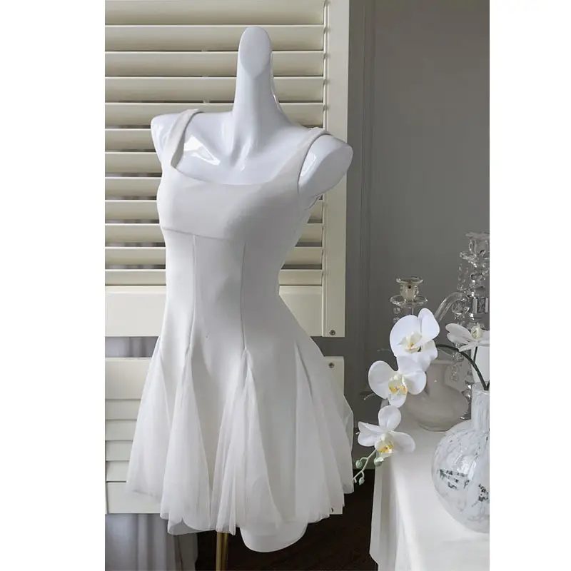 Women's Mesh White Suspender Dress