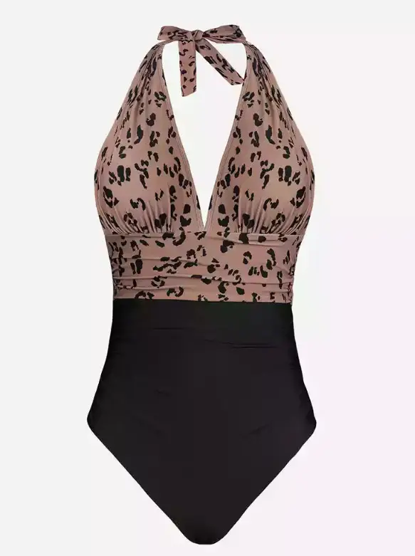 Lace Up Neck Deep V Open Back One-piece Bikini