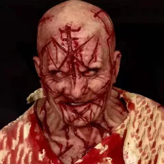 Horror Headgear Bald Old Man Blood Scar Mask Party Props - Red - View 1
