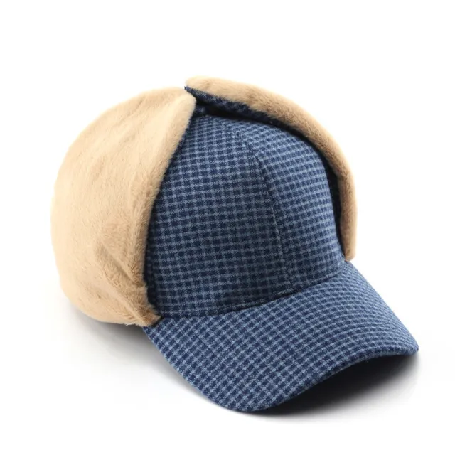 Women's Autumn And Winter Plaid Lambswool Warm Hat Blue - Shop at LoveMi