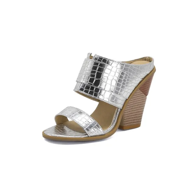 Sexy Thick Heel Sandals And Slippers Color Matching Fish Mouth High Heel Slippers Silver - Shop at LoveMi