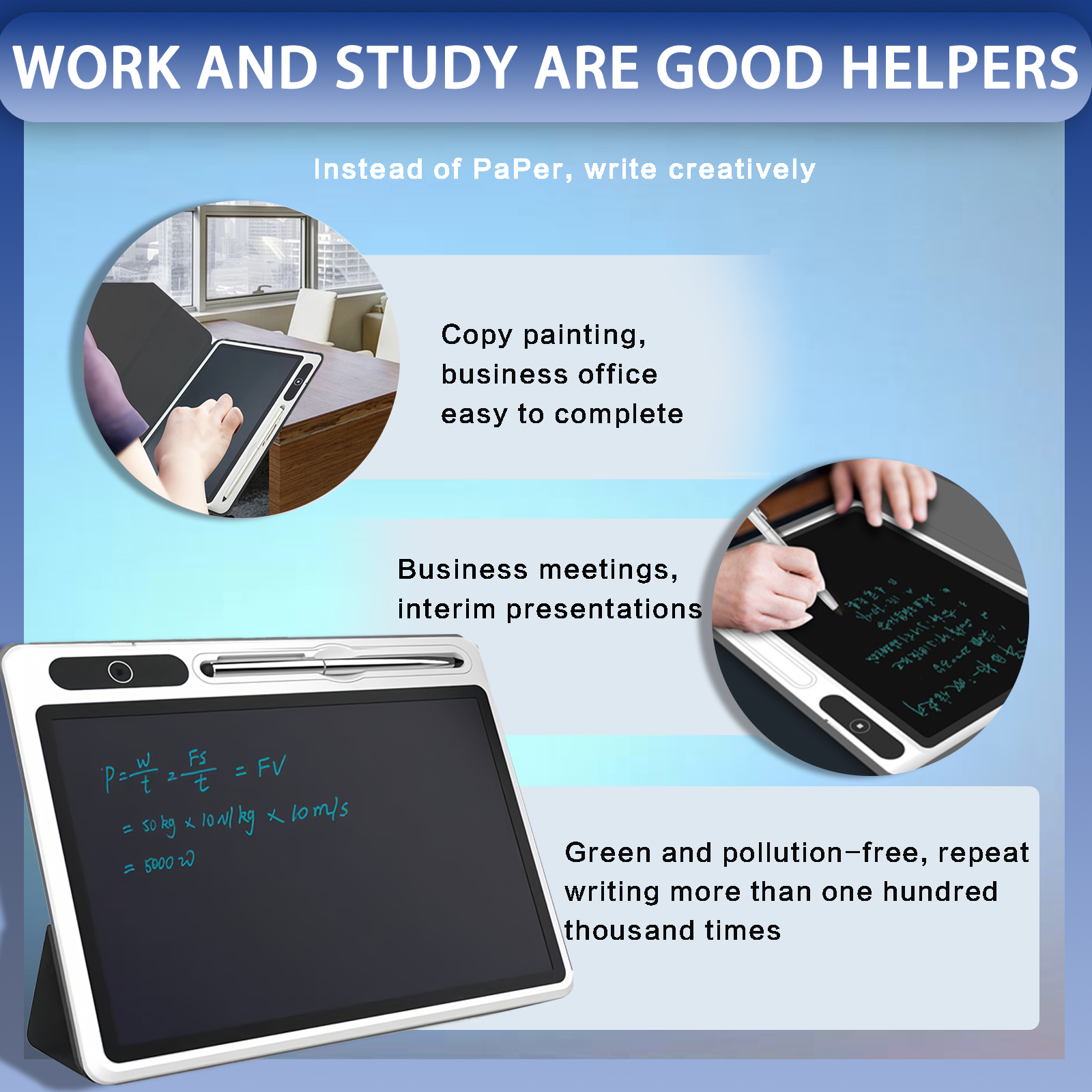 Eye-Friendly Blue-Light Free LCD Writing Tablet, Flip Case Stand Design, One-Clear Erase Portable Paperless Board For Kids Learning & Office Draft