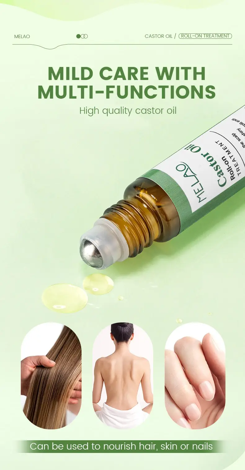 Castor Oil Roll-On Essential Oil 10ml Portable Hair Care Growth & Regeneration Serum Scalp Nourishing Oil