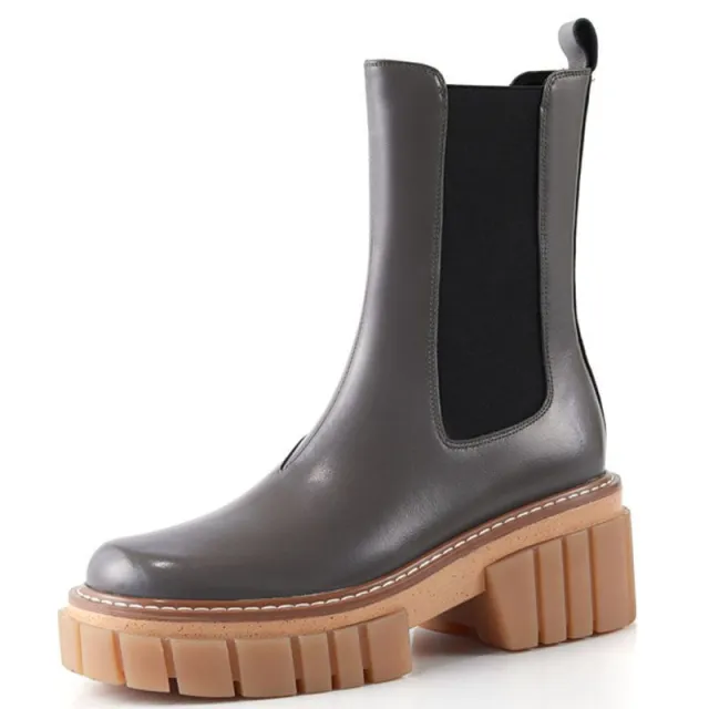 Round Toe High Heeled Leather Platform Retro Martin Ankle Boots Grey - Shop at LoveMi