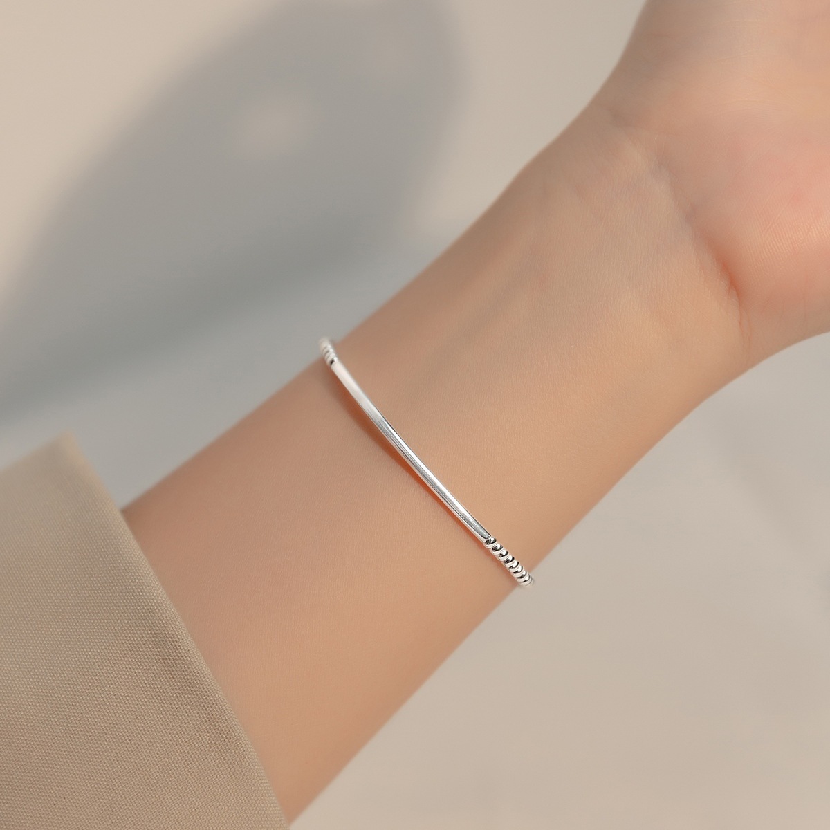 S925 Silver Korean Style Simple Fashion Elbow Light Bead Bracelet