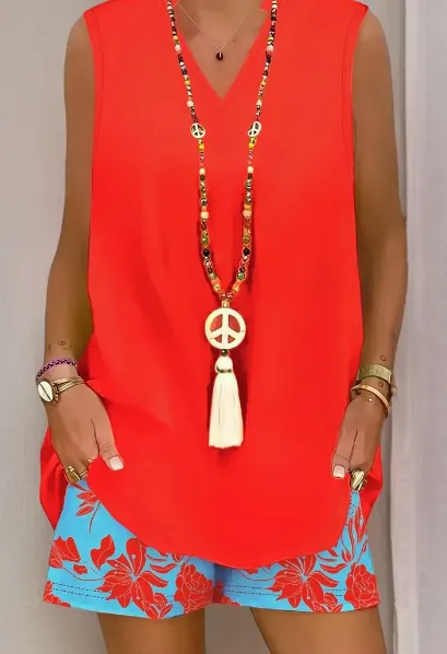 Women's Casual And Comfortable Sleeveless Two piece Set Orange - Shop at LoveMi