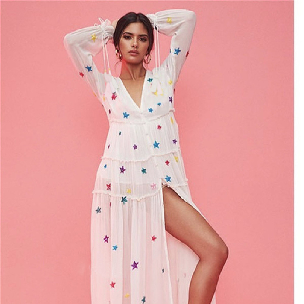 Bohemian Star Embroidered Goddess Seaside Holiday Dress — image 1