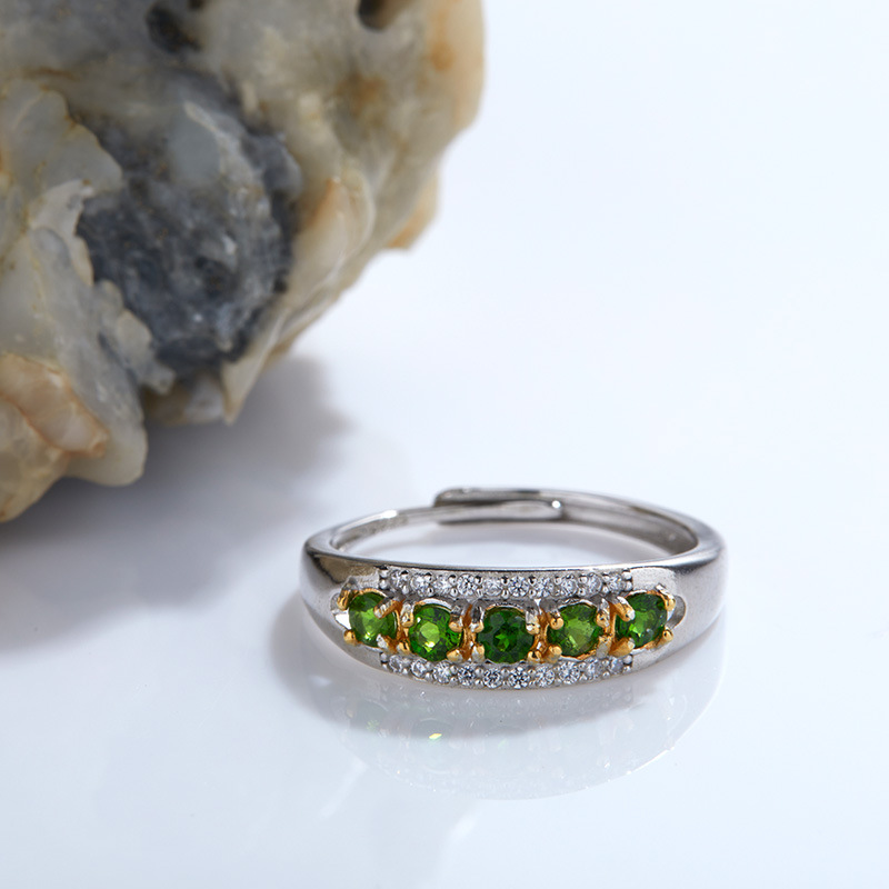 S925 Sterling Silver Inlaid Natural Diopside Universal Ring