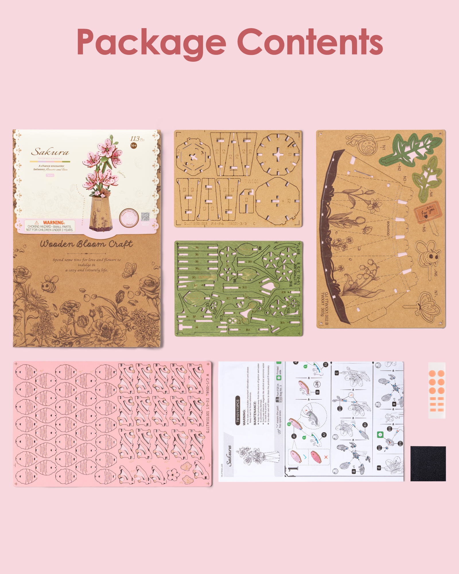 Rowood 3D Wooden Rose Bouquet - DIY Adjustable Flower Model Kit, No Glue Required, Suitable For Adults' Home And Table Decorations, Suitable For Adults And Teens, A Valentine's Day Gift For Women