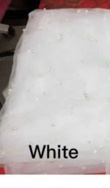 Pearl Wedding Veil 1 Layer Long Bridal Cathedral Veil - White - View 1