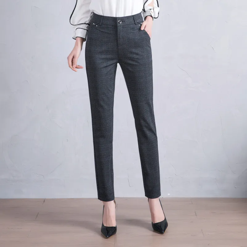 Fashionable And Simple Women's Straight-leg Plaid Suit Trousers - Red Grid