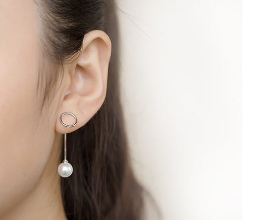 Sterling Silver Circle Set Pearl Drop Earrings