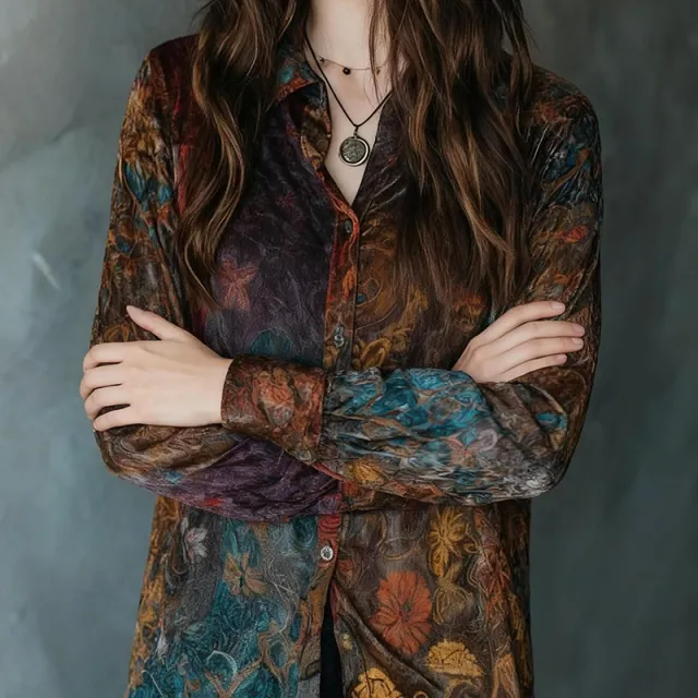 Women's Retro Boho Floral Shirt Button Down Long Sleeve Blouse, Vintage Style Top - Shop at LoveMi