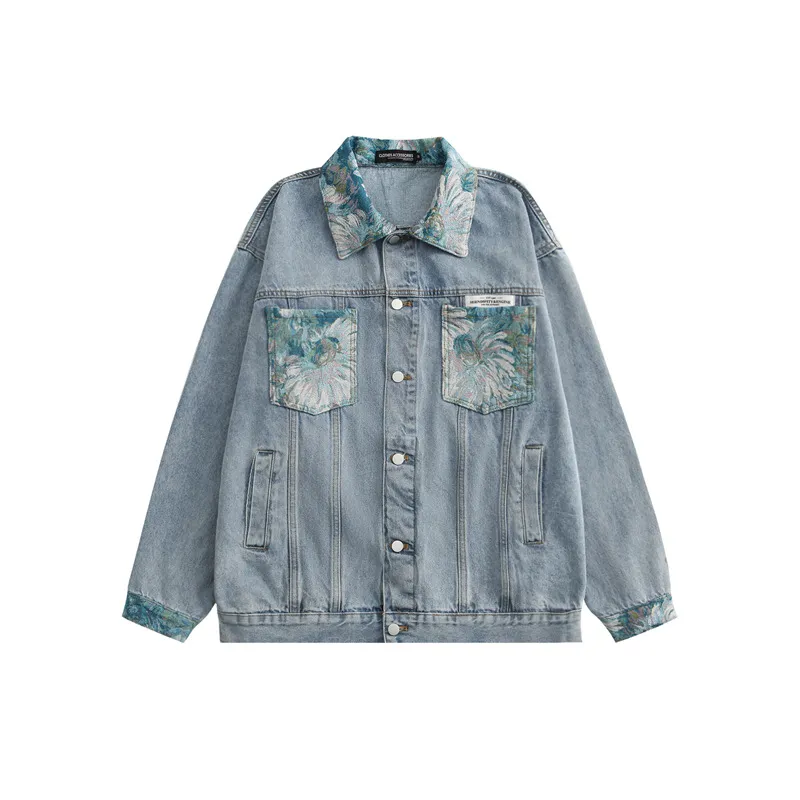 Couple's New Printed Loose Denim Jacket - Light Blue