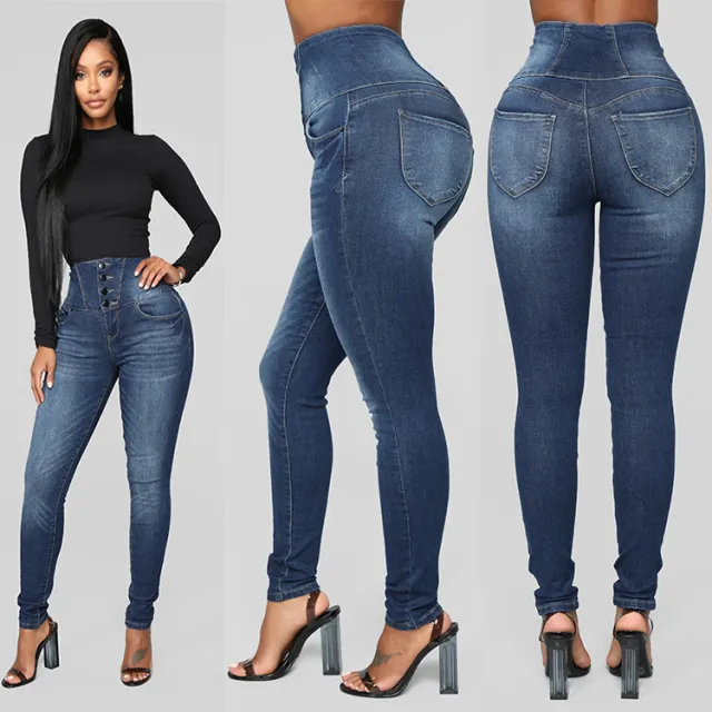 European And American Women's High Waist Slim Jeans Women Blue - Shop at LoveMi