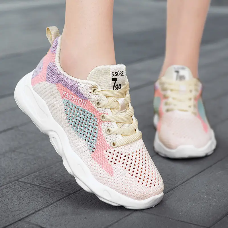 Casual Colorblock Lace-up Sneakers Women Versatile Breathable Lightweight Walking