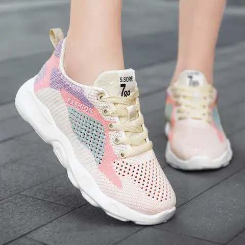 Casual Colorblock Lace-up Sneakers Women Versatile Breathable Lightweight Walking