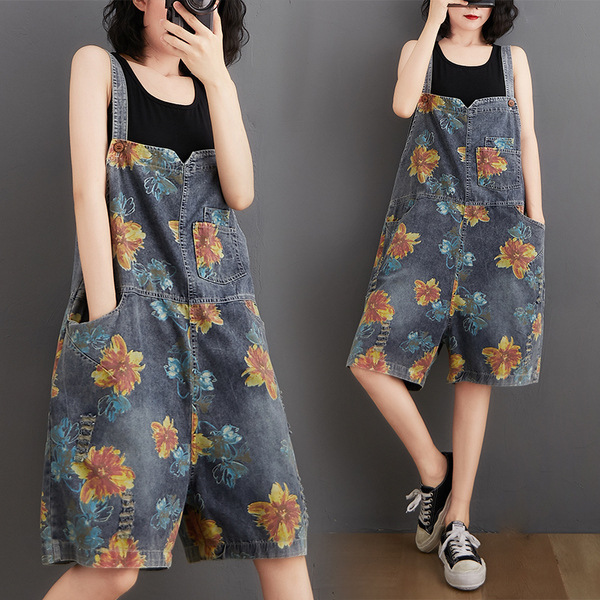 Title 2, Casual Oversized Denim Printed And Washed Overa...