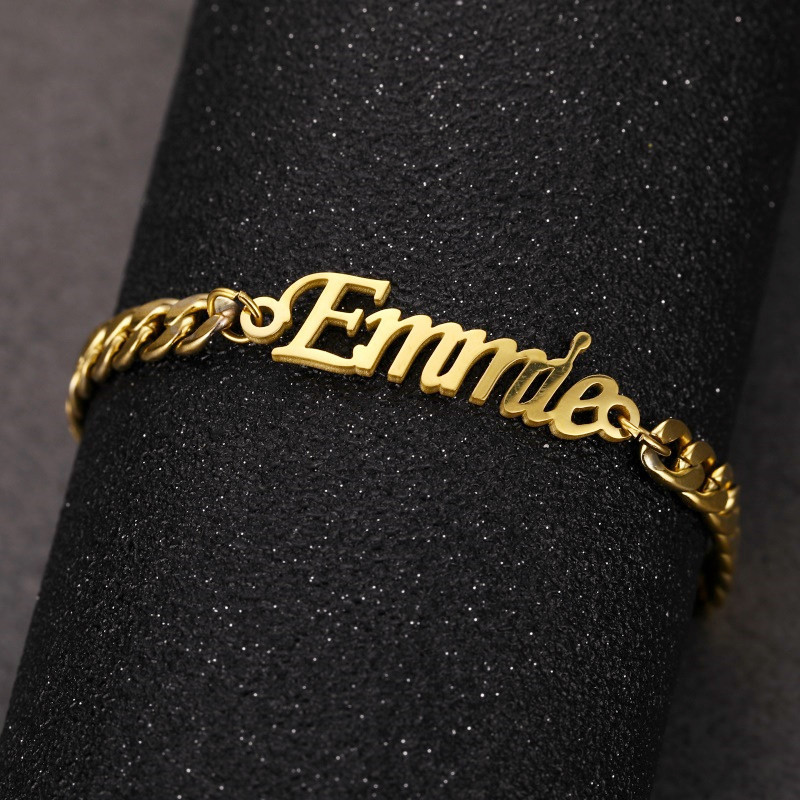Stainless Steel 4mm Cuban Chain Custom Name Men's Classic Bracelet