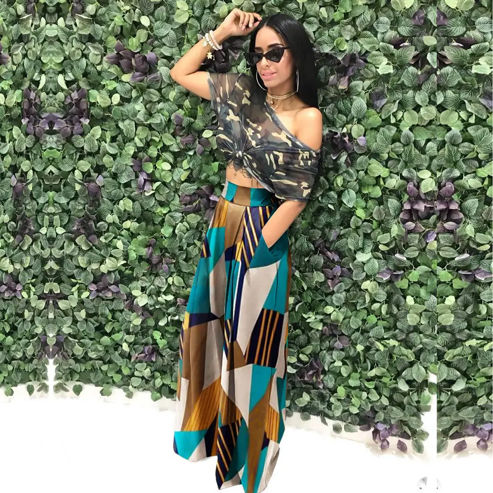 Women's Camouflage Printing Elastic Waist Wide Leg Pants Casual