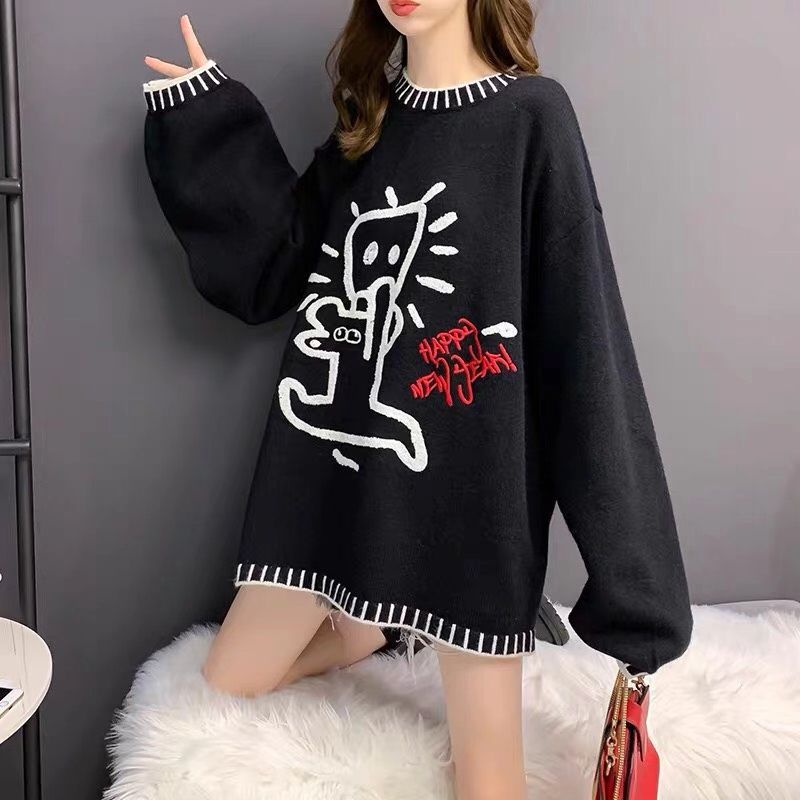 Title 4, Round Neck Cartoon Pattern Knit Sweater