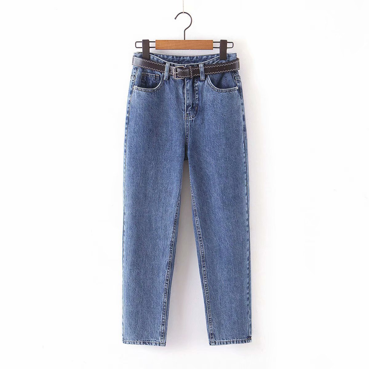 Pure Color Simple All match Denim Daddy Pants Casual Jeans Blue - Shop at LoveMi