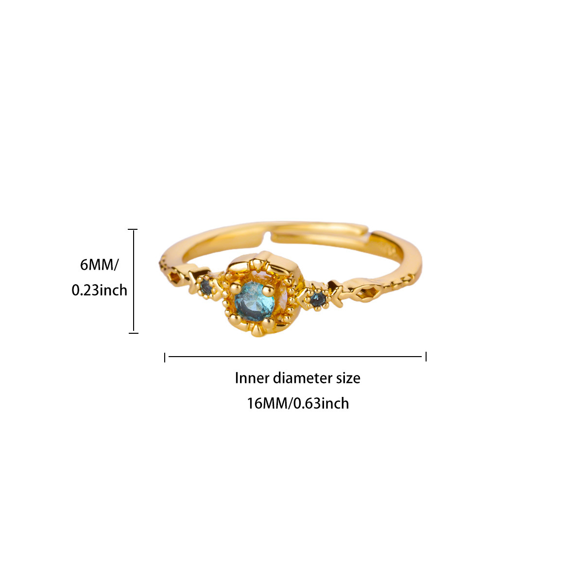 Noble Blue Zircon Full Setting Ring 18K Gold Plated Female Finger Accessory