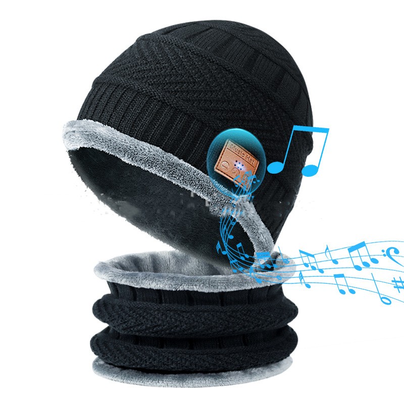 Plush Warm Bluetooth Music Bib Hat Two-piece Set