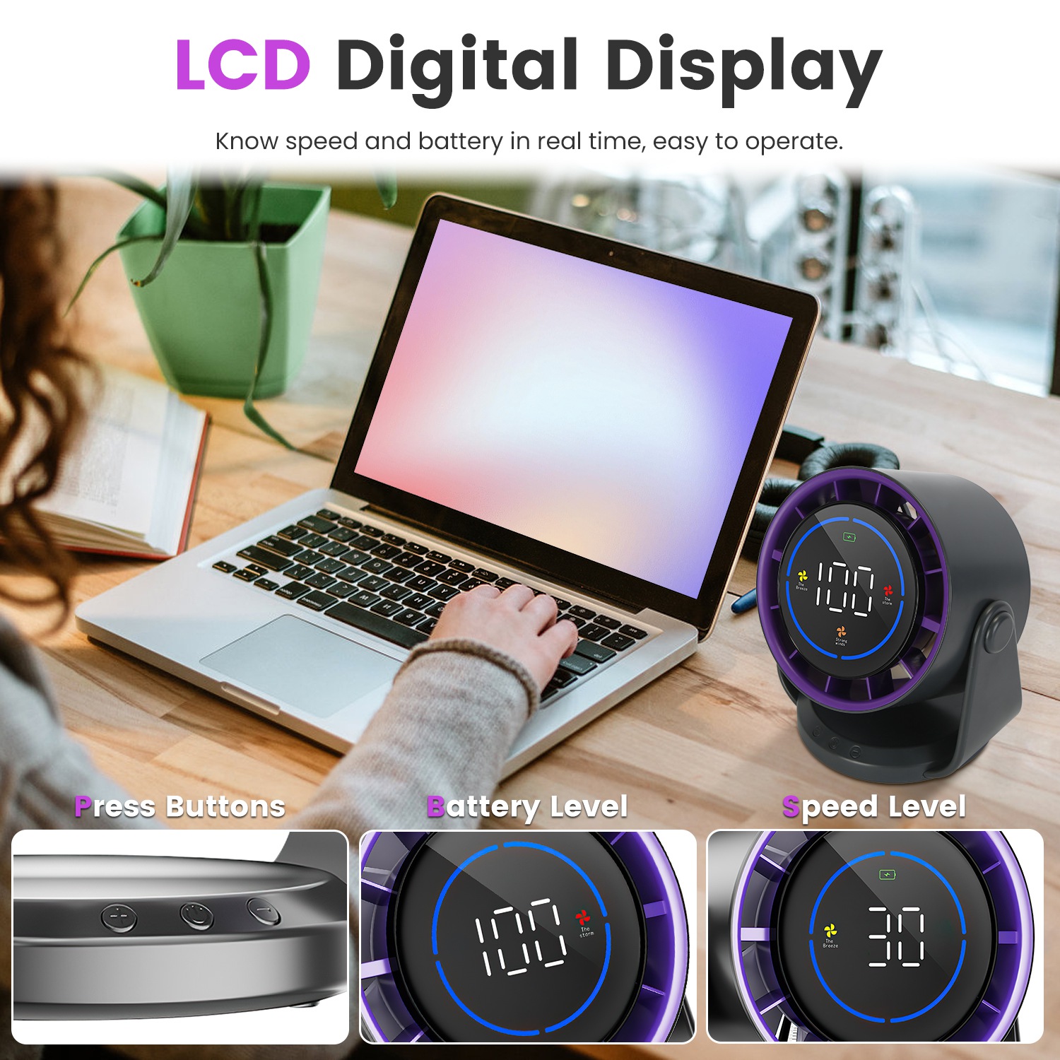 1Pc Desk Fan Battery Operated Wall Mounted Fan Rechargeable Mini Desk Fan With Tilting Angle For Home Office Travel — foto 6