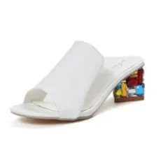 Fashion With Diamond Glass Slippers Sandals Plus Size Slippers - White - View 1