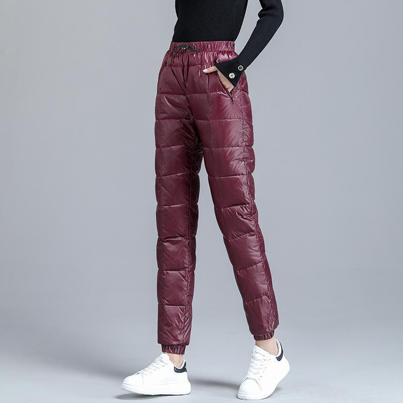 Down Cotton Women's Outwear Fashion Casual High Waist Slim Pants Wine - Shop at LoveMi