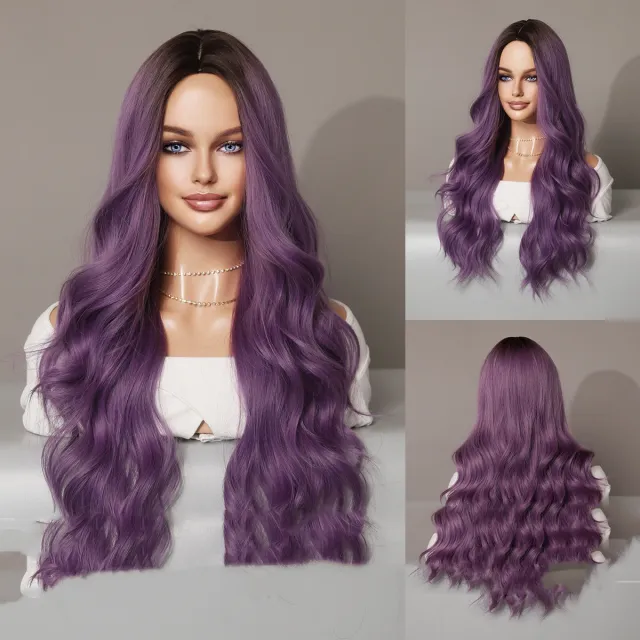 Wig Women's Long Curly Hair Mid length Head Dyed Purple - Shop at LoveMi
