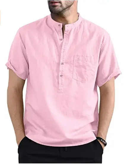 Cotton Linen Shirt Men's Solid Color Pocket
