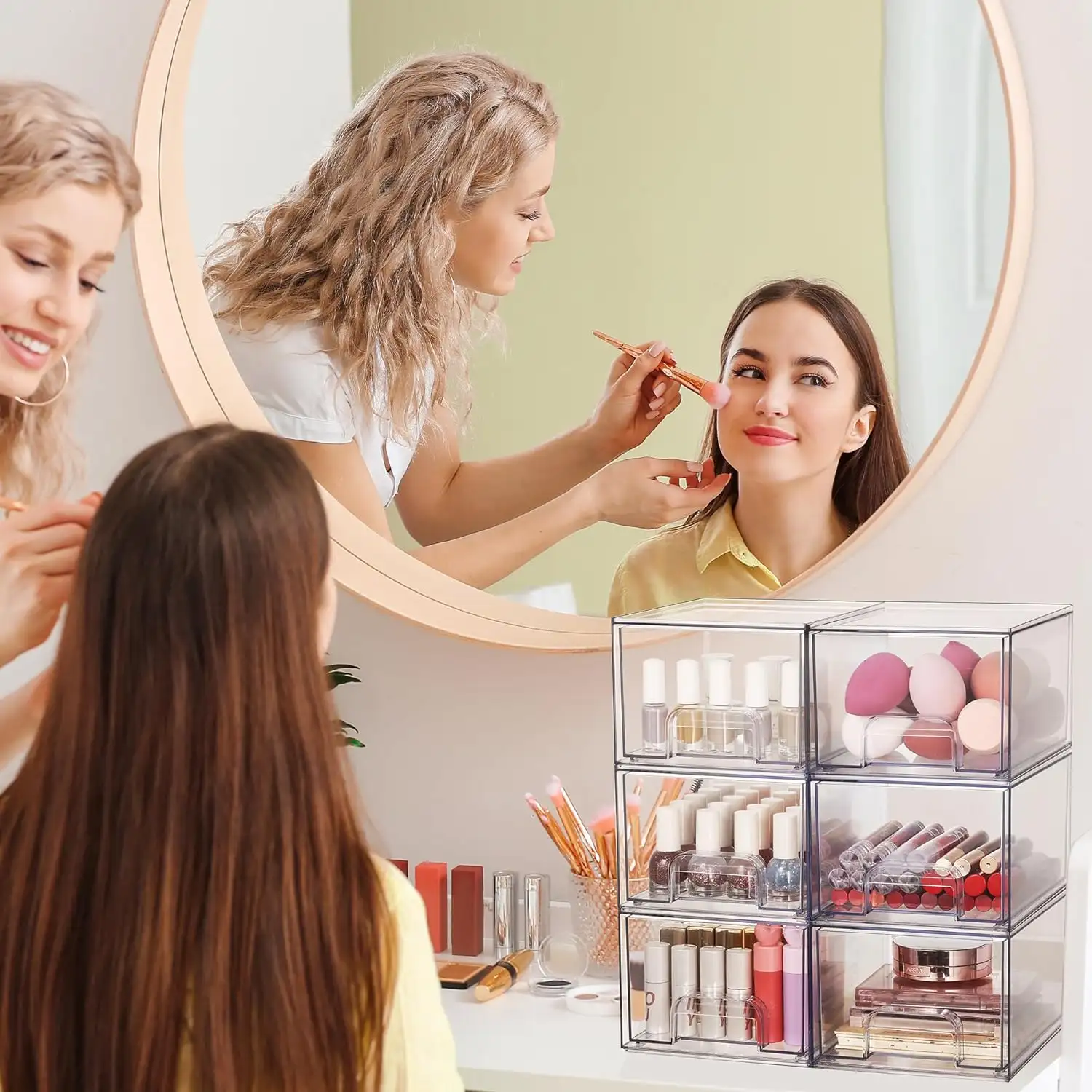 1 2 4 Pack Clear Stackable Storage Drawers, 11.2cm, 4.4in  Tall Acrylic Bathroom Makeup Organizer,Plastic Storage Bins For Vanity, Undersink, Kitchen Cabinets, 