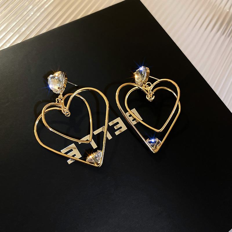 Silver Needle Diamond Zircon Love Earrings Simple Temperament