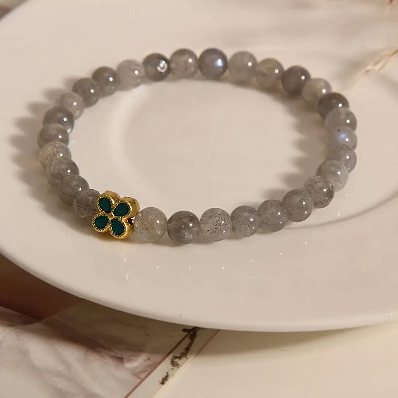 Gray Moonlight Stone Labradorite Peach Blossom Bracelet