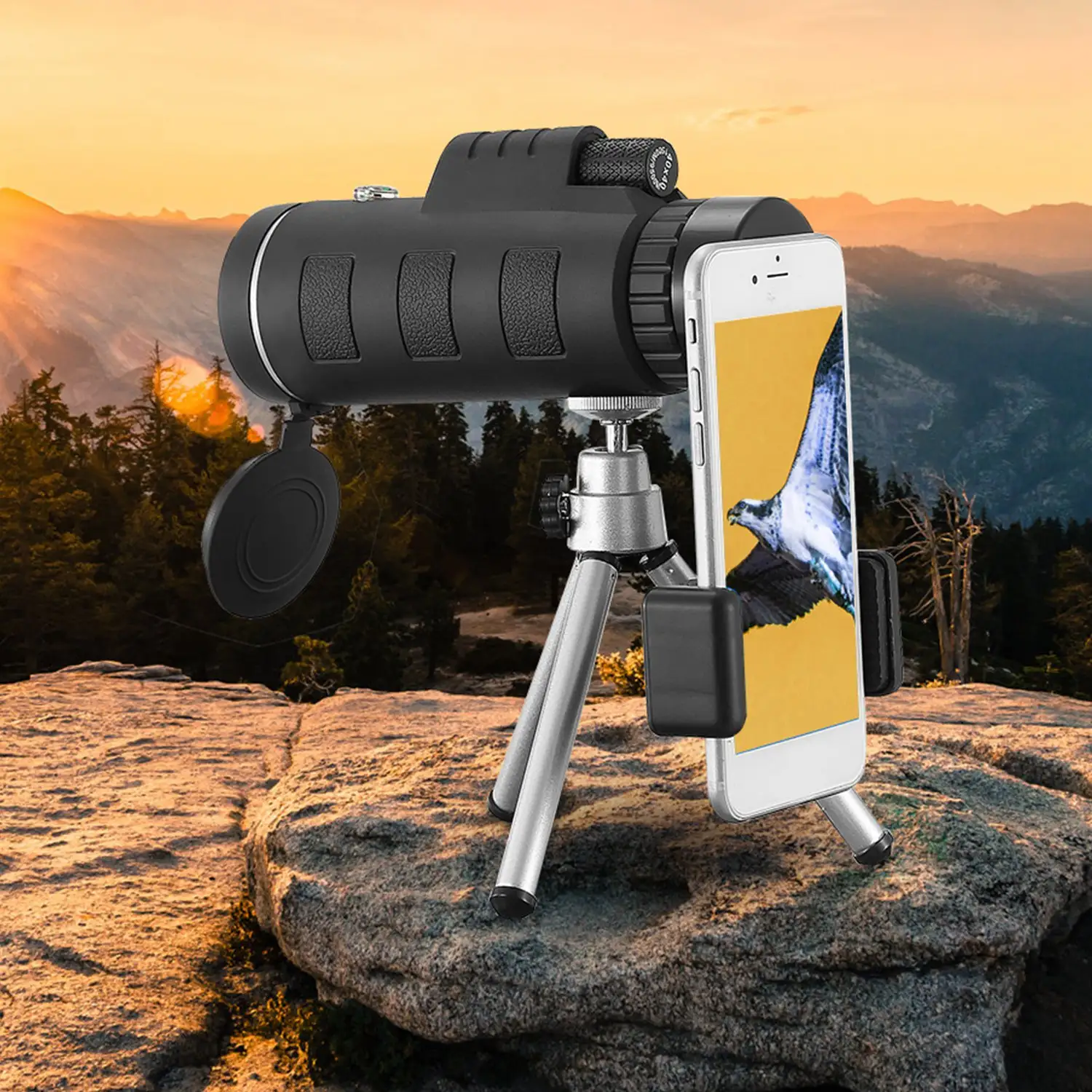 1Pc 40 Plus 40 HD Optical Monocular Telescope With FMC Lens For Outdoor Low Light Vision Scope Phone Holder Tripod Compass For Bird Watching Hunting Camping Hik