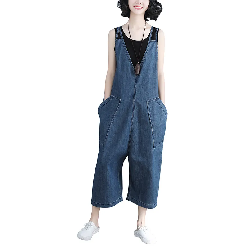 Women's Spring New Loose Large Size Casual Denim Overalls - Light Denim