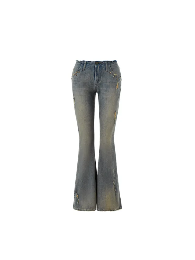 Vintage Washed Distressed Straight Leg Jeans Blue - Shop at LoveMi
